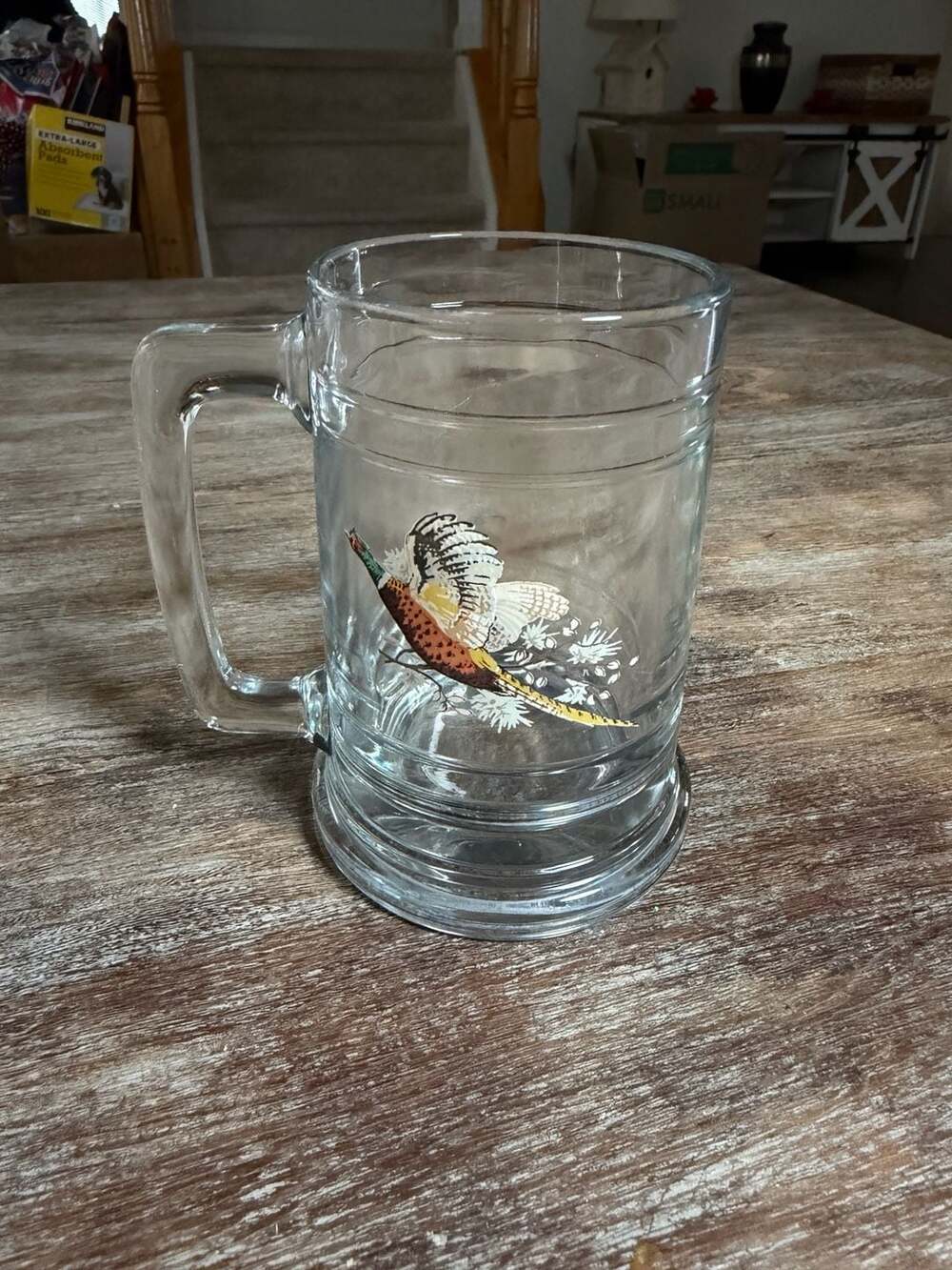 Vintage Princess House Pheasant In Flight Glass Beer Stein Mug